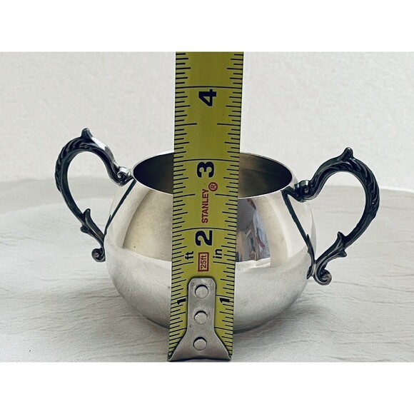 Sheridan Silver On Copper Open Sugar Bowl With Ornate Handles 2.5" Tall Vintage - Picture 6 of 9